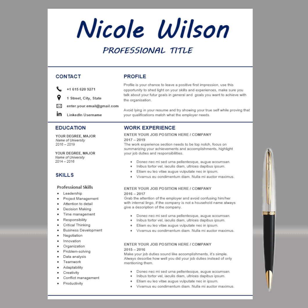 RESUME TEMPLATE FOR WORD | PROFESSIONAL RESUME TEMPLATE