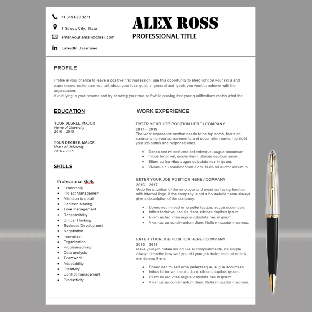 RESUME TEMPLATE FOR WORD | PROFESSIONAL RESUME TEMPLATE