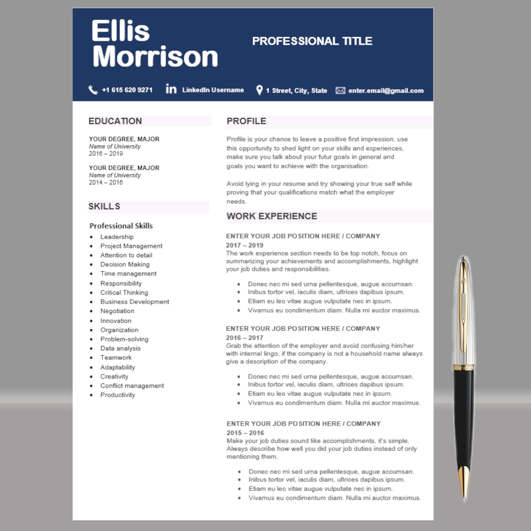 RESUME TEMPLATE FOR WORD | PROFESSIONAL RESUME TEMPLATE